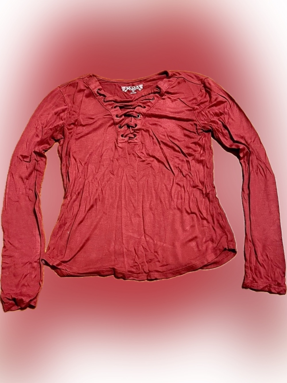 Mudd Lace Up Front Long Sleeve Tee Burgundy Rust Top Junior XS Vintage Y2K